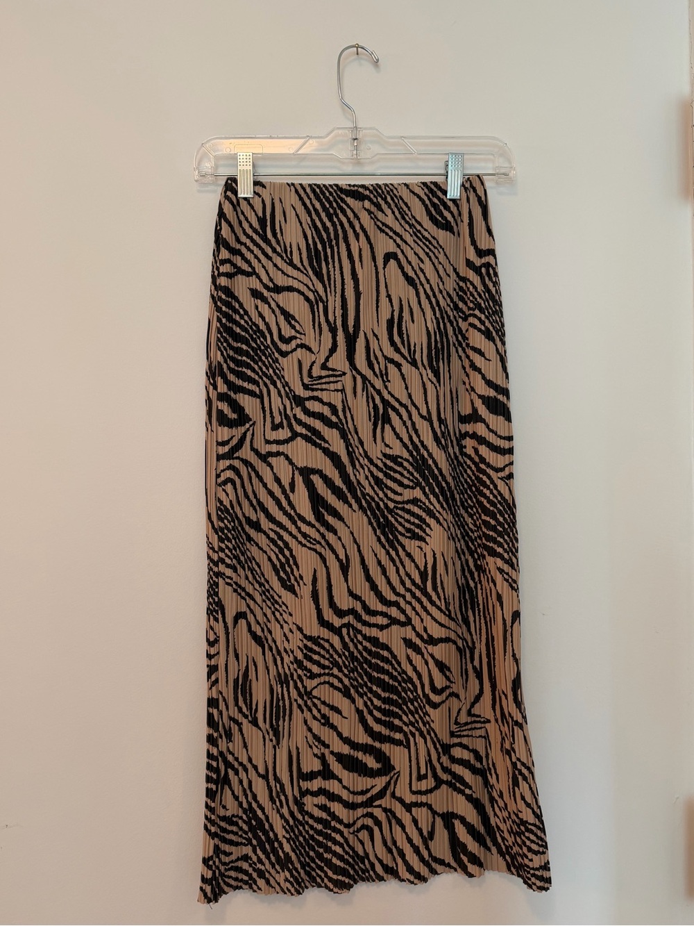 Pretty Little Thing Beige and Black Animal Print Pleated Midi Skirt